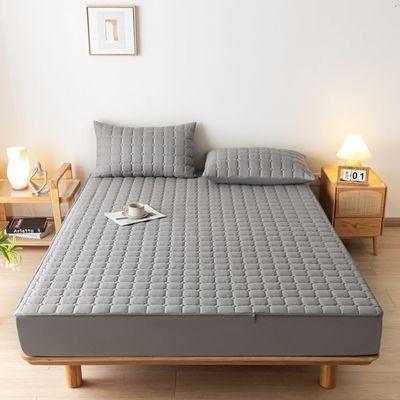TYYUETY Wraparound Mattress Cover with Removable Zipper, Moisture-Resistant Protector for Innerspring Mattresses, Gray, 105 x 200 + 30 cm