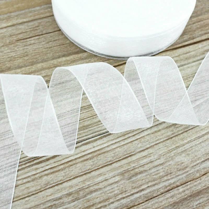 White Organza Ribbon for Gift Wrapping and DIY, 45.7 m/Roll, 12/15/20/25/40 mm