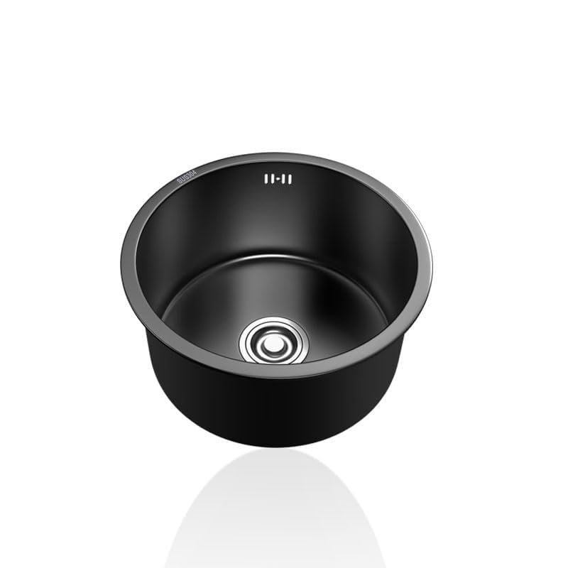 30 cm Round Black Stainless Steel Kitchen Sink, 1 Bowl