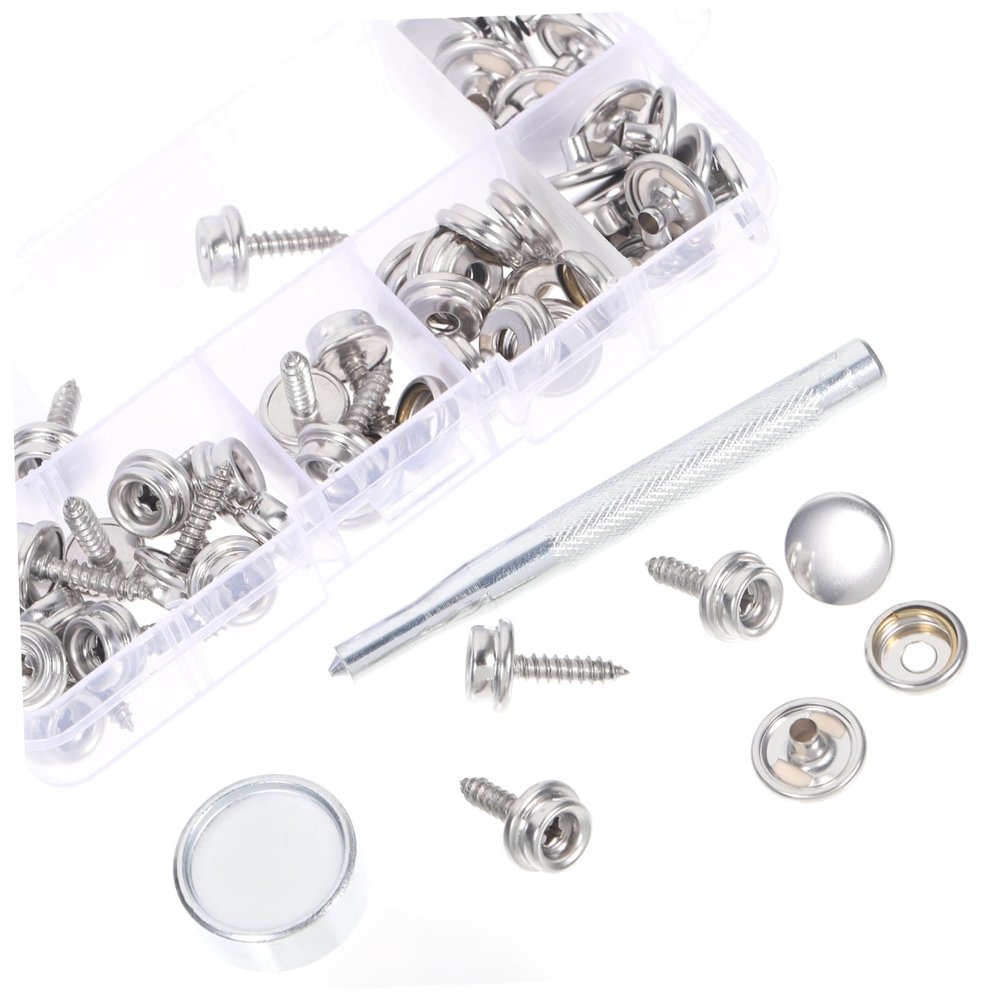 15 mm Snap Fasteners for Tents and Furniture, Silver, 20-Piece Set