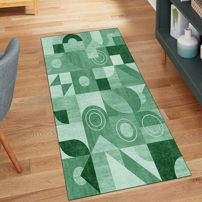 QQrunner Green Patchwork Runner Rug, Non-Slip, Washable, 120 × 950 cm