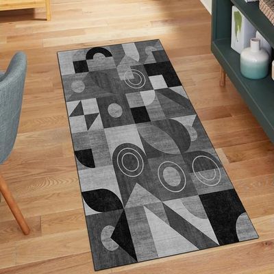 QQrunner Black Patchwork Runner Rug, Non-Slip, Washable, 120 x 1000 cm