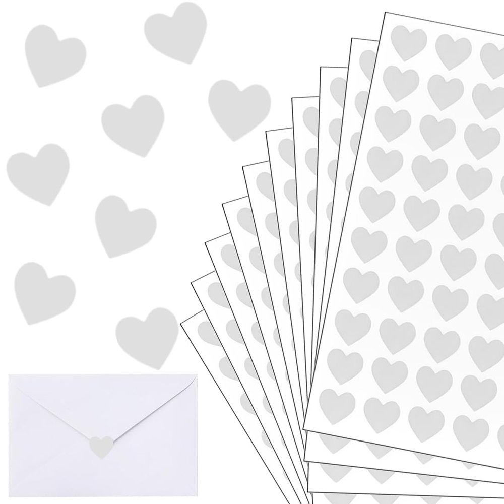 600 Glitter Heart Stickers, Self-Adhesive, Silver