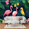 Flamingo & Parrot 3D Wall Mural, Flower Jungle Design, 350 x 245 cm view 3