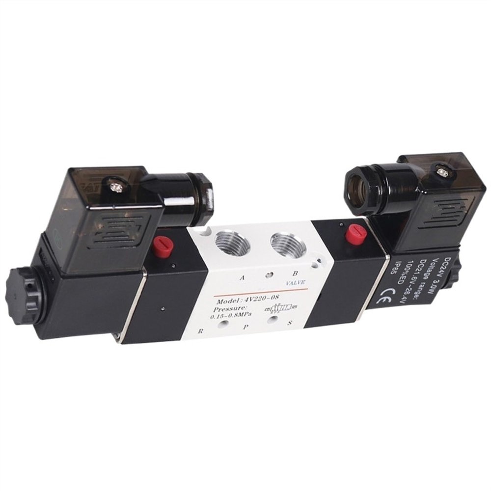 1/4" BSPT 4V220-08 5-Way 2-Position Pneumatic Solenoid Valve, Double Solenoid, AC 110V