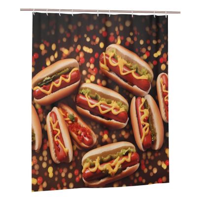 ZXMDZTSS Waterproof Hot Dog Shower Curtain, Fabric with Metal Grommets, Eco-Friendly Bathroom Decor, 60 x 72.4 in