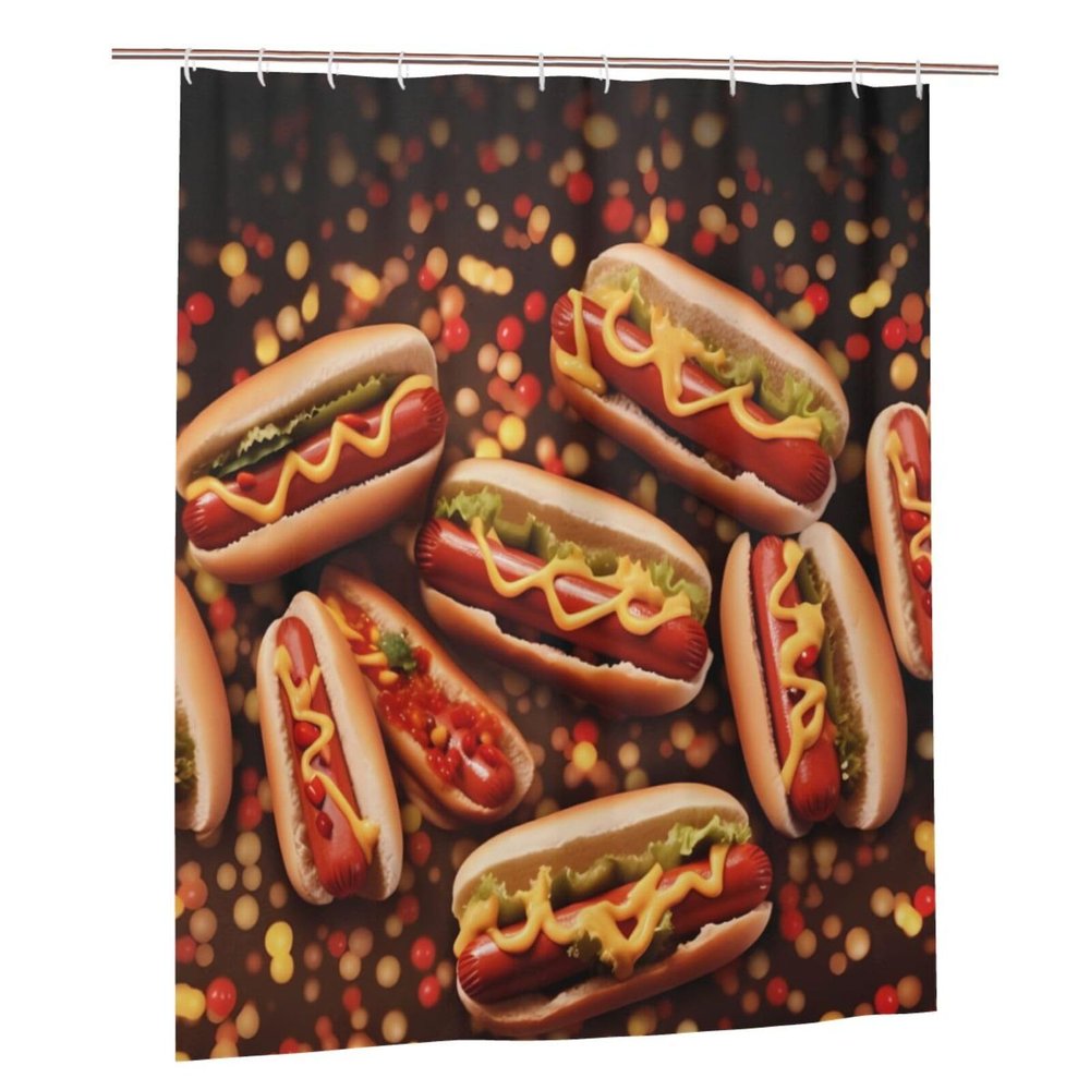 ZXMDZTSS Waterproof Hot Dog Shower Curtain, Fabric with Metal Grommets, Eco-Friendly Bathroom Decor, 60 x 72.4 in
