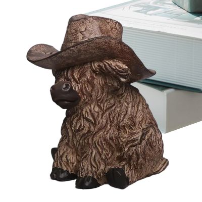 Highland Cow Figures, Cowboy Hat Cow Statue, Realistic Animal Sculpture Decor for Desk, Living Room, Bedroom & Shelves