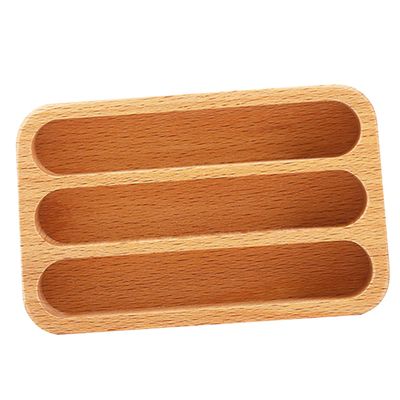 Angoily 3-Compartment Wooden Business Card Holder for Desk
