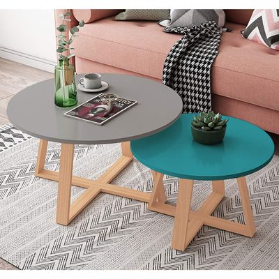 YHKJLYH Round Nesting Coffee Tables, 2-Piece Set