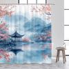 JGGXHM Japanese-Style Abstract Mountain Lake Pavilion Shower Curtain, 178 x 175 cm view 1