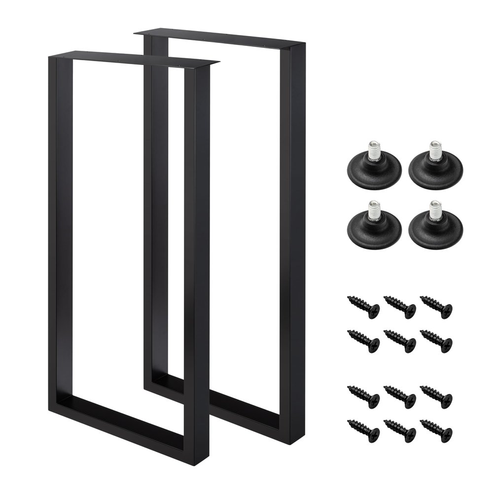 WHUANGKAKA 91.4 cm Metal Bar Table Legs for Desks and Dining Tables, Adjustable Feet, Black, 2-Piece Set (W 45.7 x H 91.4 cm)