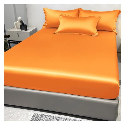 AMENGJ Satin Fitted Sheet, Solid Orange, 150 x 200 cm