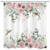 LB Pink Rose Blossom Shower Curtain, 150 x 180 cm, Eucalyptus Leaves and Hummingbird view 2