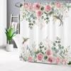 LB Pink Rose Blossom Shower Curtain, 150 x 180 cm, Eucalyptus Leaves and Hummingbird view 3