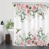 LB Pink Rose Blossom Shower Curtain, 150 x 180 cm, Eucalyptus Leaves and Hummingbird view 4