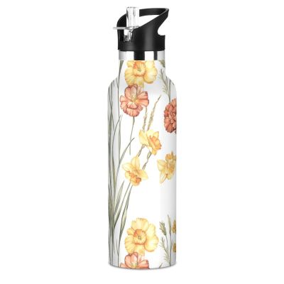 Water Bottle with Straw Lid, Double-Walled, for Travel, Camping, and Cycling