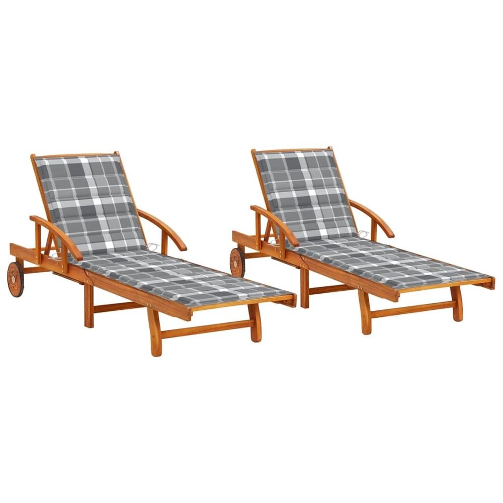 LAPOOH 2-Piece Sun Lounger Set with Cushions, Solid Acacia Wood