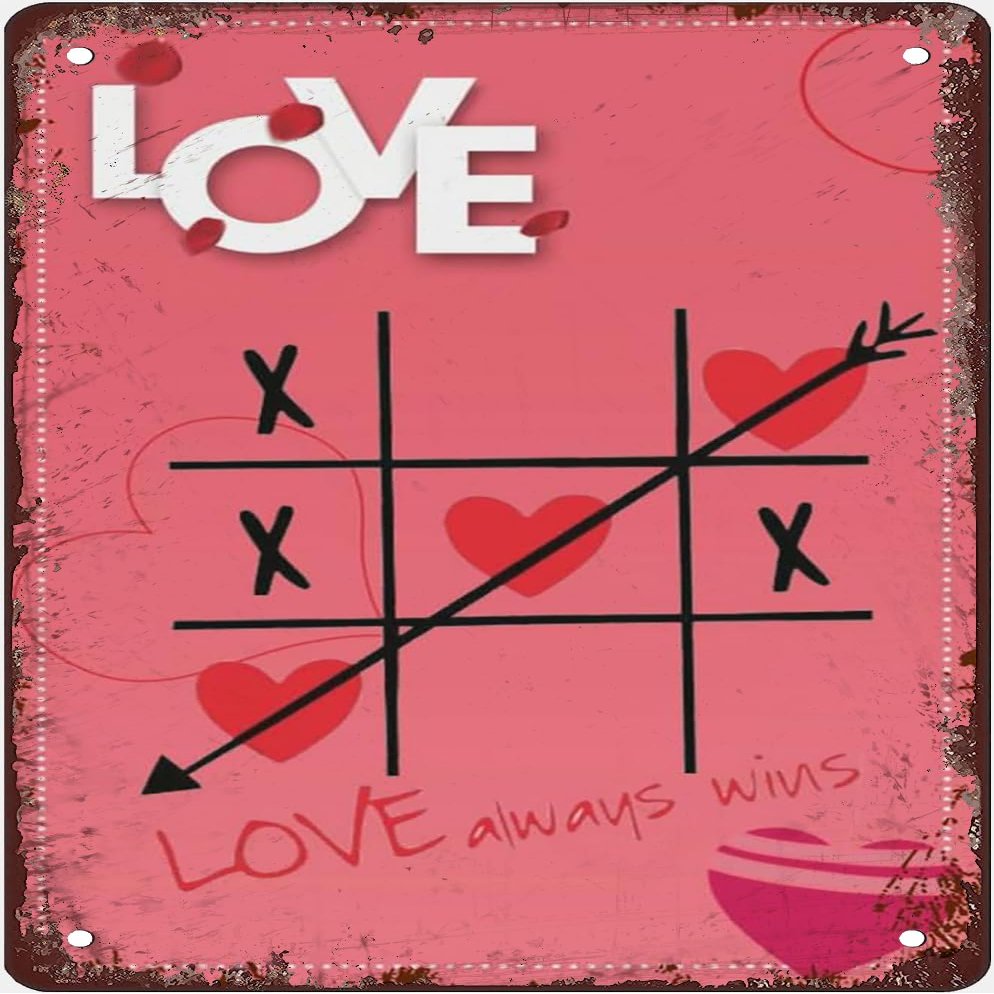 Love Wins Valentine Tic-Tac-Toe Vintage Metal Sign