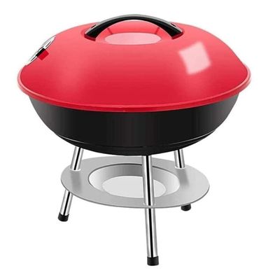Portable Round Charcoal BBQ Grill with Cover, Rosso