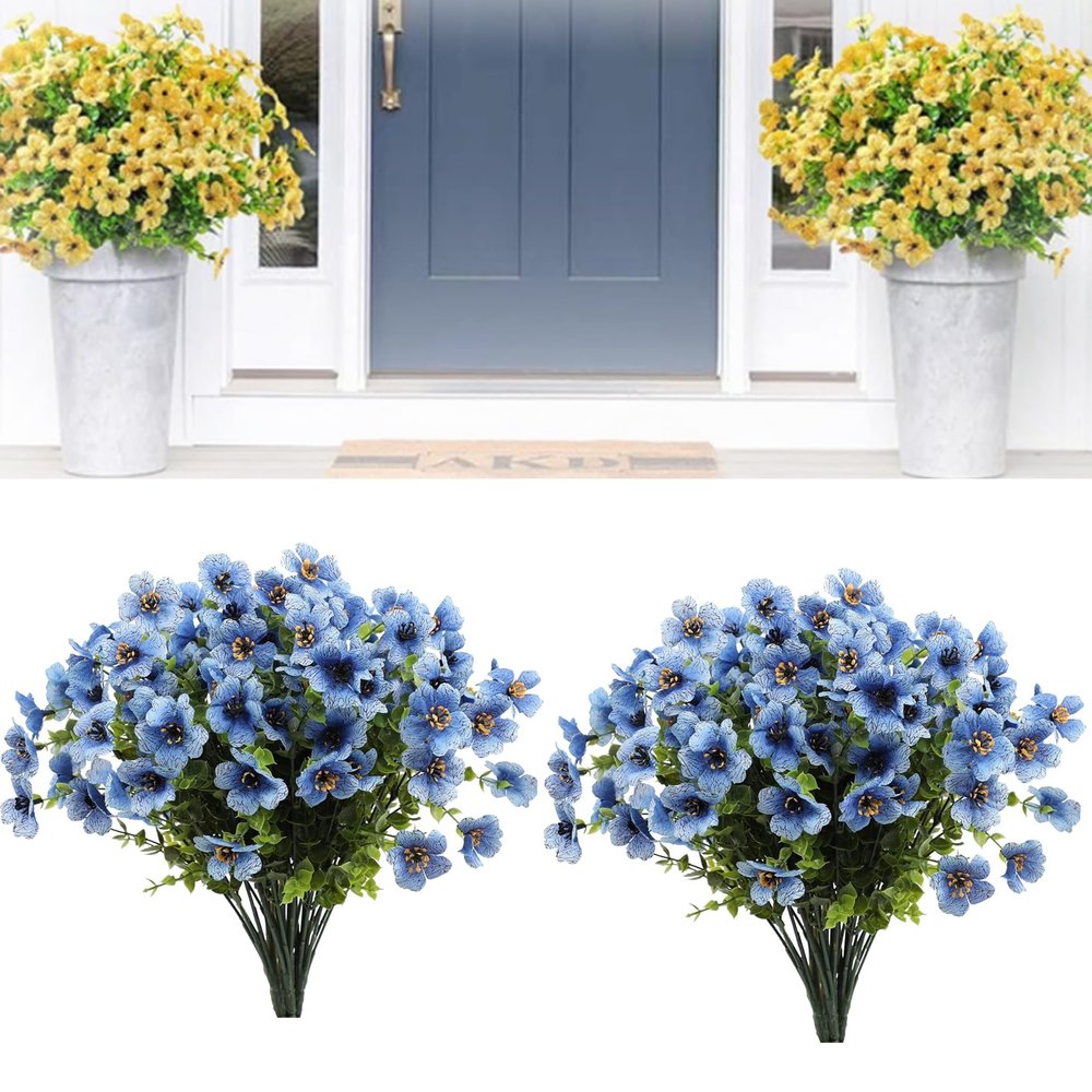 UV-Resistant Artificial Outdoor Flowers, Blue, 12 Pieces/2 Bunches