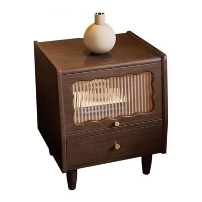 JYBNBBE Nightstand with 2 Drawers, Walnut Glass