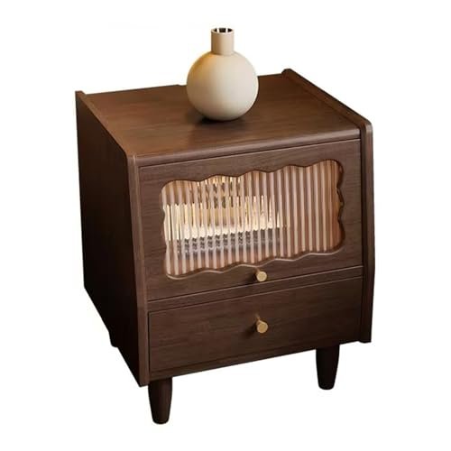 JYBNBBE Nightstand with 2 Drawers, Walnut Glass