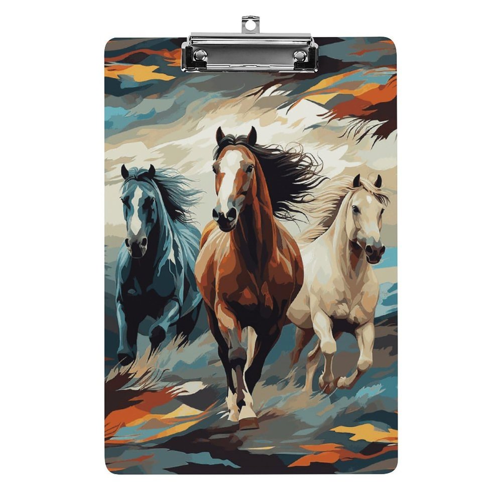 Horse Pattern Acrylic Clipboard with Metal Clip, A4/Letter Size