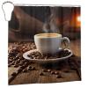 ZXMDZTSS Coffee Cup and Coffee Bean Print Shower Curtain, Waterproof Fabric, 183 x 183 cm, 12 Hooks view 2