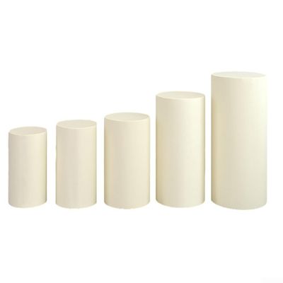 Premium Elastic Polyester Cylinder Stand Covers, Set of 5, for Various Celebrations (Beige)