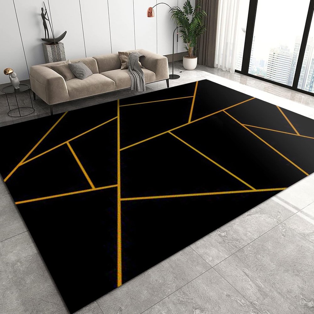 3D Printed Area Rug, Thick Flannel, Non-Slip, Abstract Geometric Textured Stripes, 140 x 200 cm