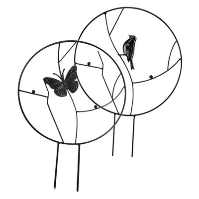 HEMOTON 2-Piece Black Iron Trellis for Garden and Potted Plants