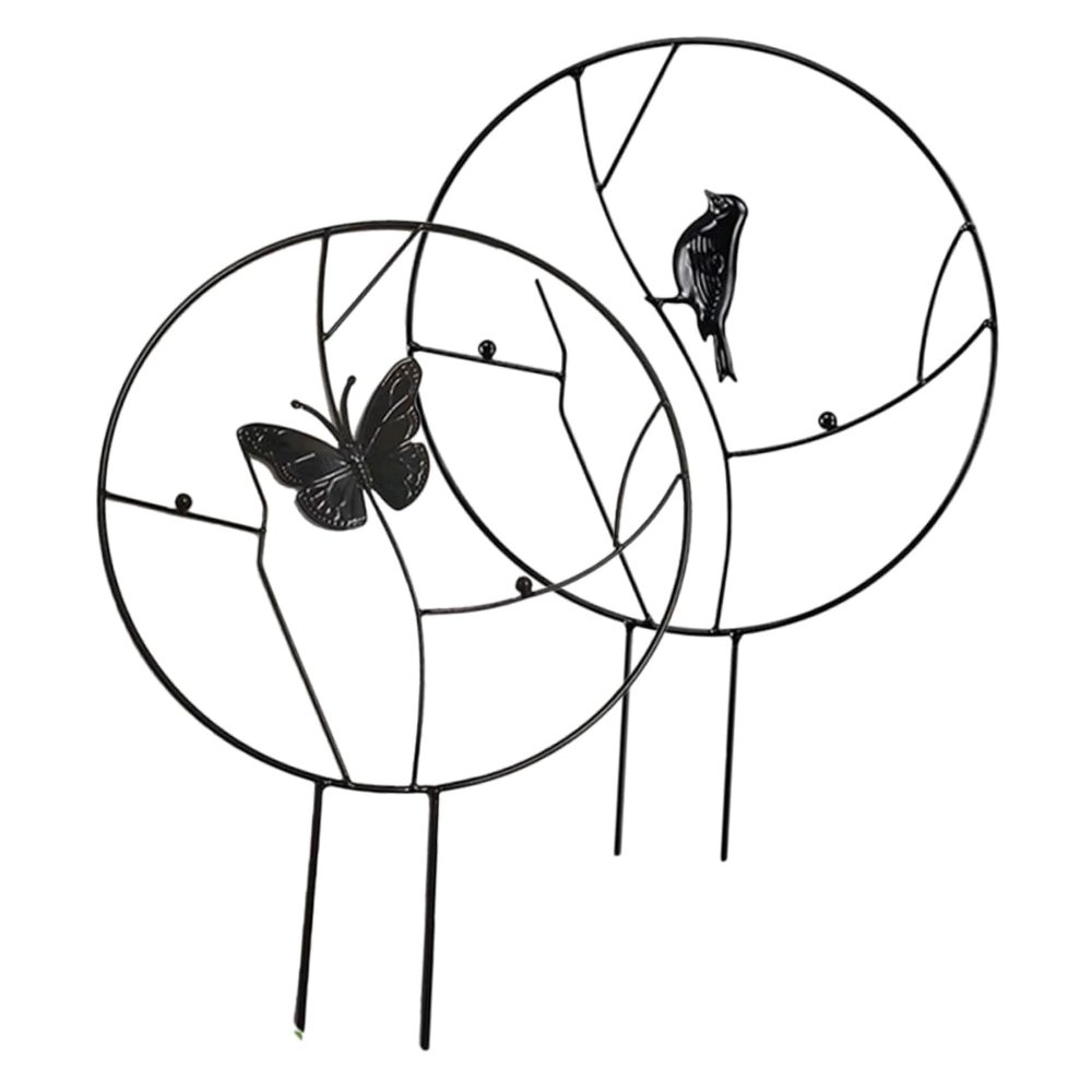 HEMOTON 2-Piece Black Iron Trellis for Garden and Potted Plants