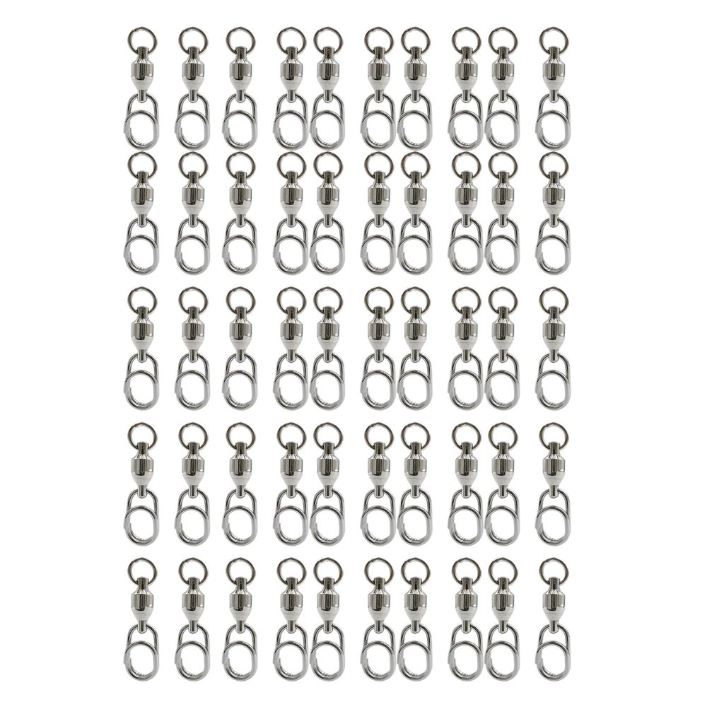 Mtucegi Fishing Line Hook Connectors, Ball-Bearing Locking Swivels, 50 Count