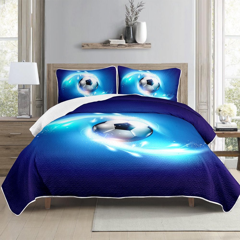 HOSIMA Football-Style Bedspread, Breathable Quilted Polyester 3-Piece Set with 2 Pillow Covers for Bedroom and Sofa (Football-C M)