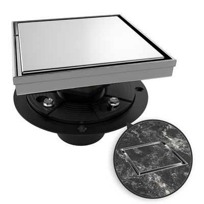 WEBANG 6 in. Square Shower Drain with Flange, Reversible 2-in-1 Cover, SUS304 Stainless Steel