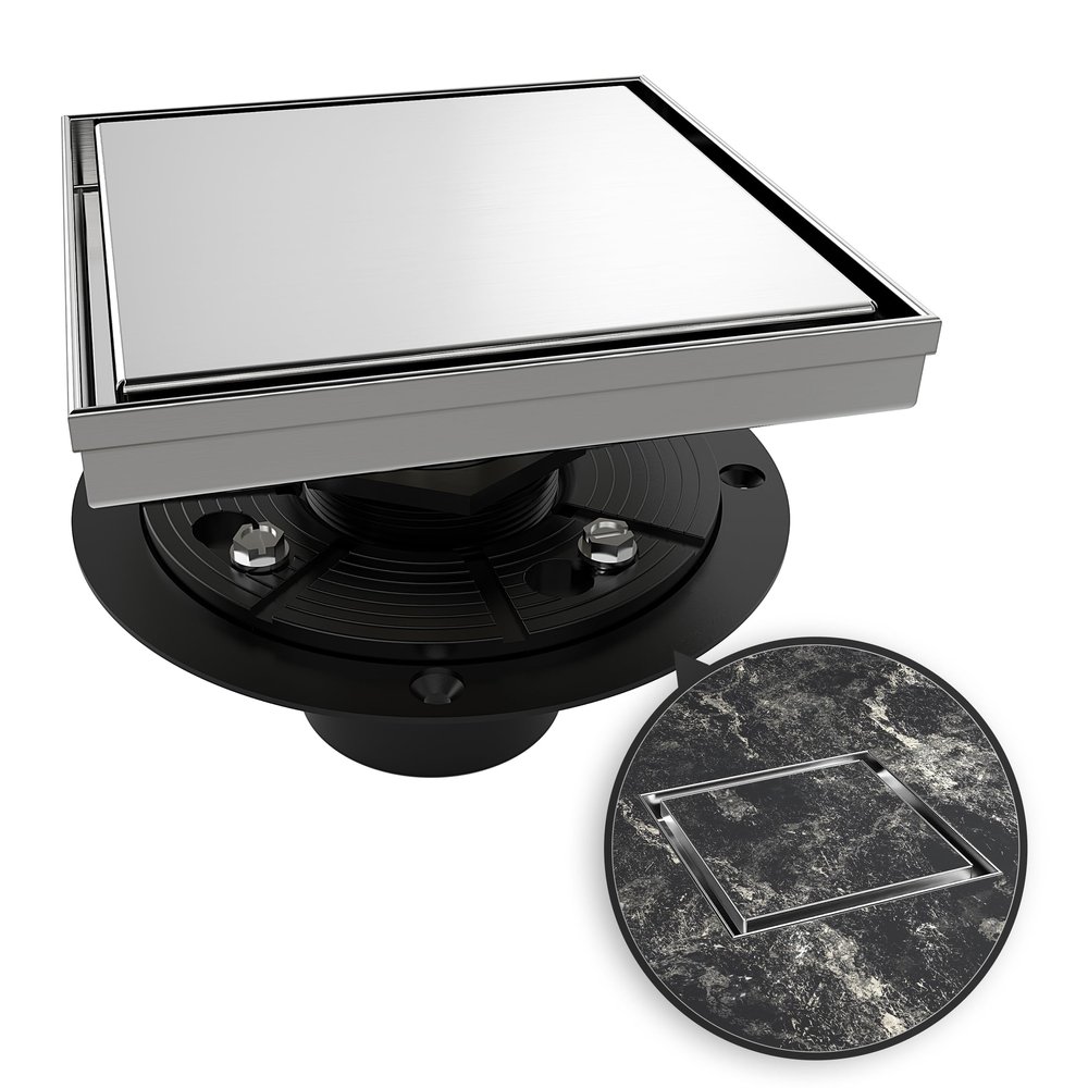 WEBANG 6 in. Square Shower Drain with Flange, Reversible 2-in-1 Cover, SUS304 Stainless Steel