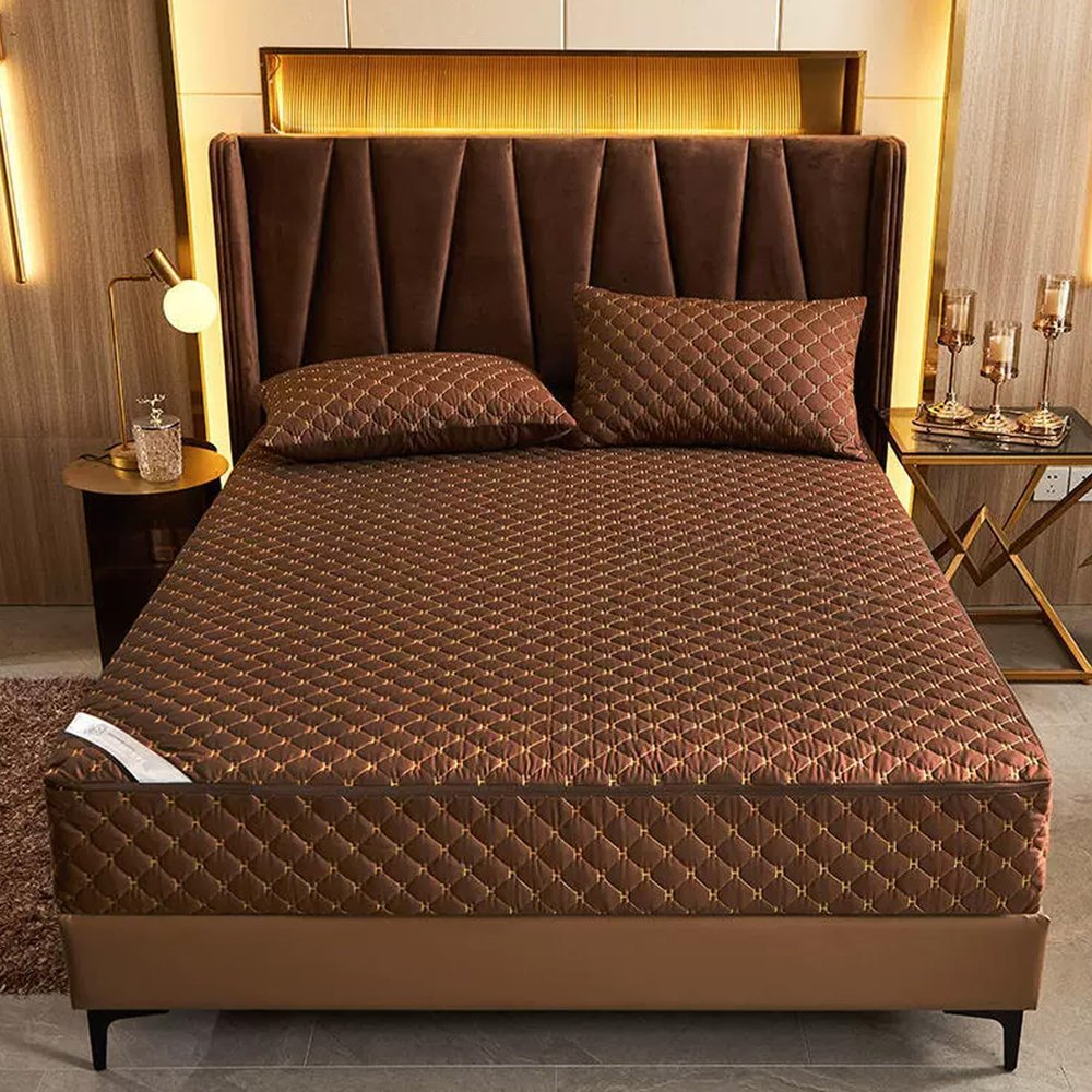 LDLCYCN Coffee Full-Zip Mattress Protector, 180 x 220 + 20 cm, Breathable, Dust-Resistant, Washable