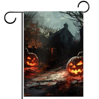 Garden Flag, 28 x 40 in, Double-Sided Welcome Flag for Weddings, Home, Outdoor, Garden Decor, Spooky Halloween Pumpkin Castle