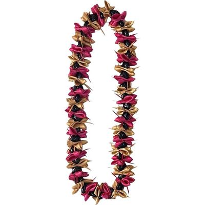 Glixoft School-Color Graduation Ribbon Lei with Kukui Nuts