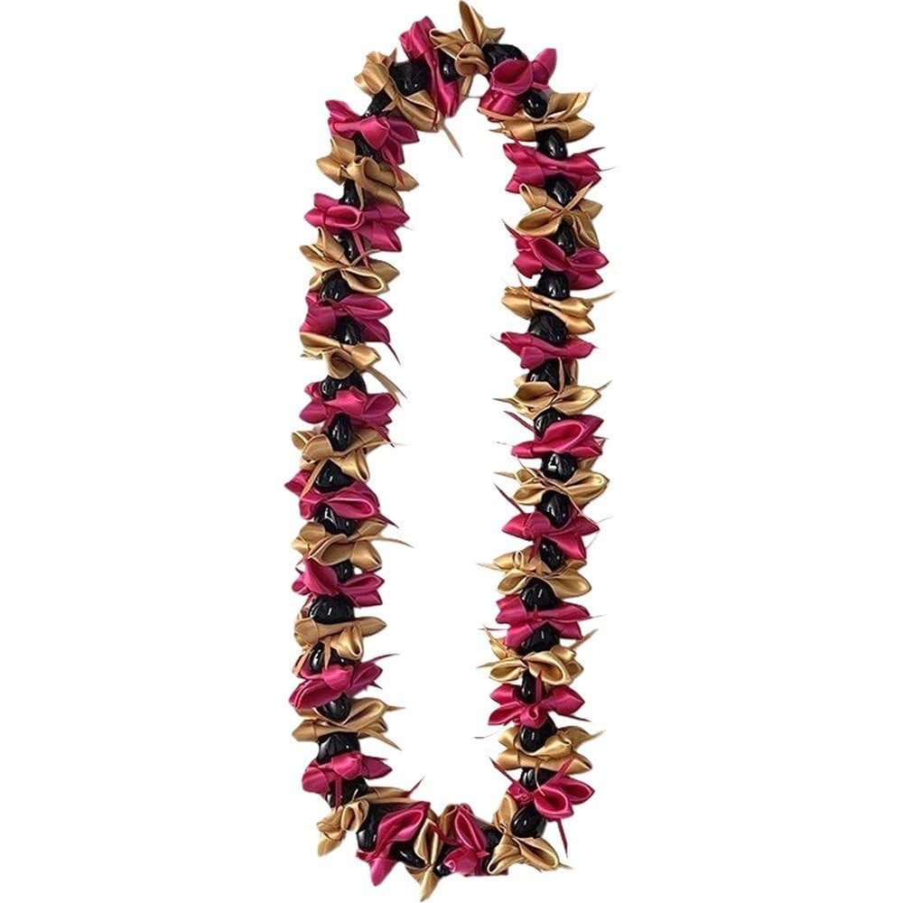 Glixoft School-Color Graduation Ribbon Lei with Kukui Nuts