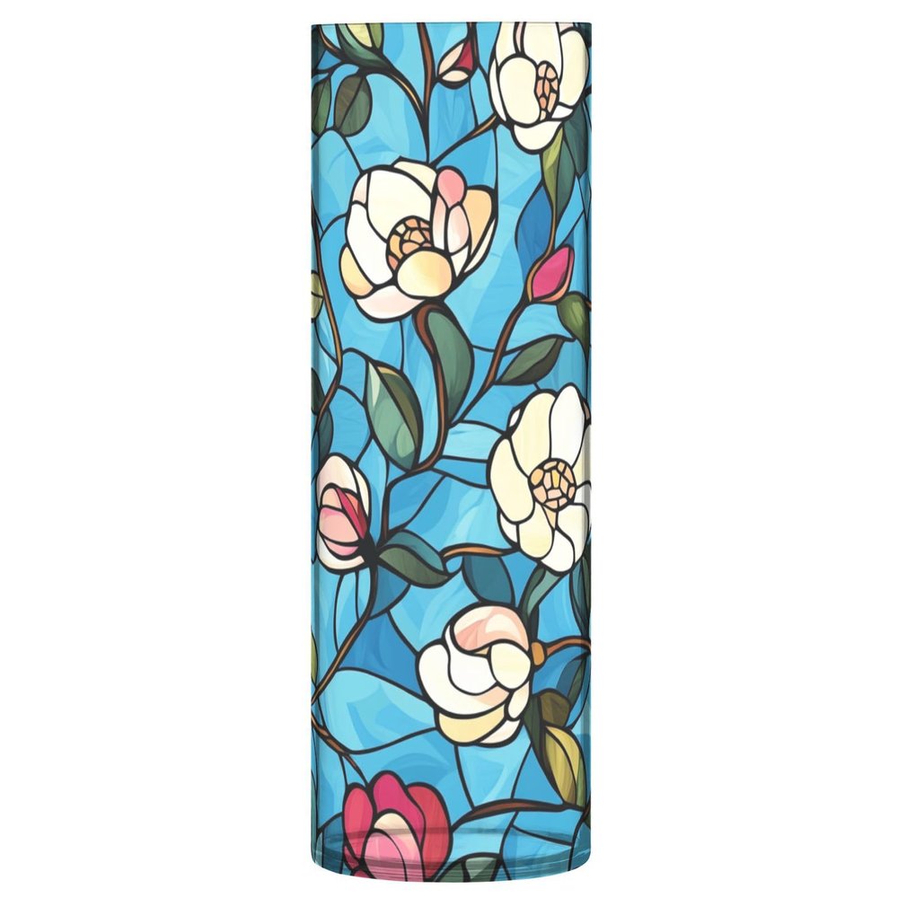 Stained Glass-Style Rose Vase, Plastic, Cylinder, 30 x 9 cm