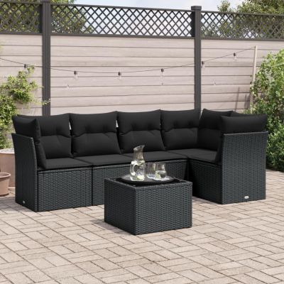 IKAYAA 6-Piece Black Rattan Garden Lounge Set Type-38