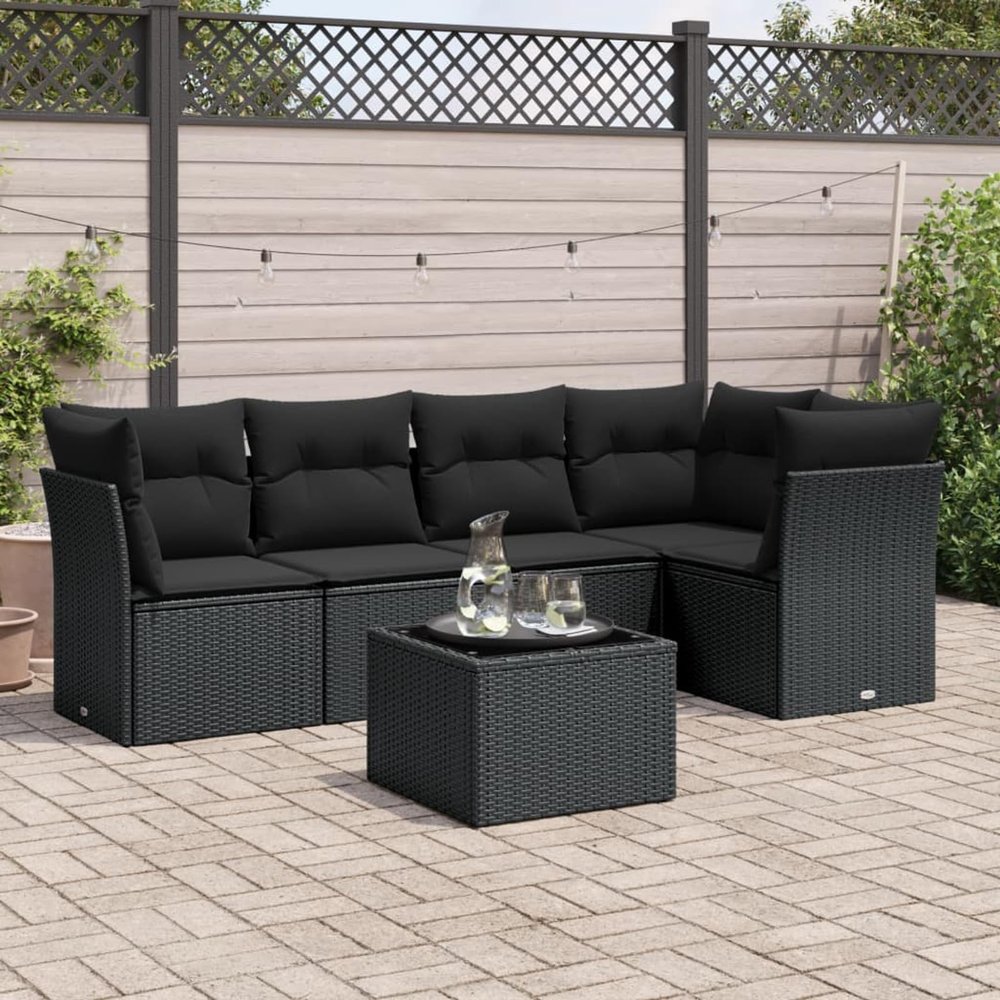 IKAYAA 6-Piece Black Rattan Garden Lounge Set Type-38
