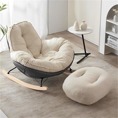 bergroer Rocking Chair with Soft Footrest, Thickly Padded Cushion for Indoor and Outdoor Use, Gray