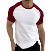 Men's Spring Casual Sport Color-Block Raglan-Sleeve Crew-Neck T-Shirt Set (Wine, XXXL) view 1