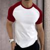 Men's Spring Casual Sport Color-Block Raglan-Sleeve Crew-Neck T-Shirt Set (Wine, XXXL) view 2