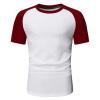 Men's Spring Casual Sport Color-Block Raglan-Sleeve Crew-Neck T-Shirt Set (Wine, XXXL) view 3