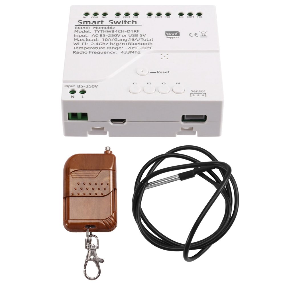 Yominerr Tuya Wi-Fi Smart Switch Temperature Sensor Monitor, AC 85–250 V, Wireless Smart Switch with Remote Control