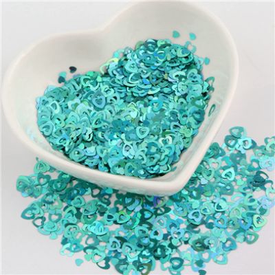 WUSHADEHANS 0.16-Inch Hollow-Heart Laser Glitter Sequins for Sewing, Multicolor PET, Laser Blue